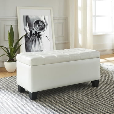 Faux Leather Storage Ottoman- White