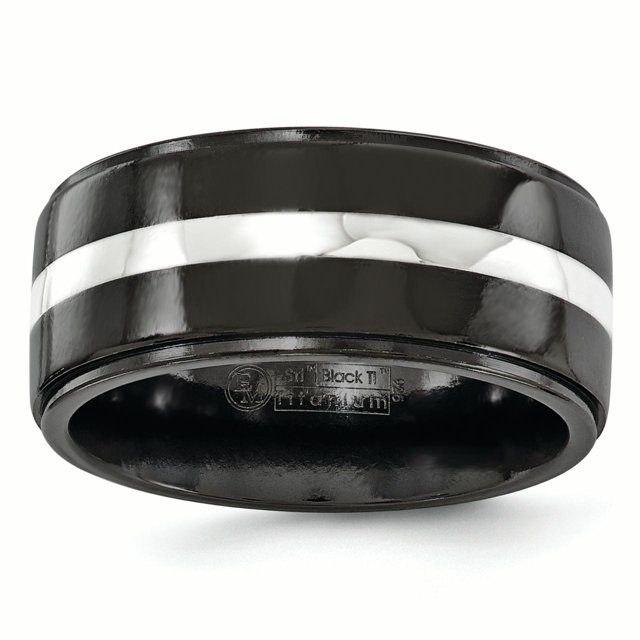 Edward Mirell Incrustation de Titane Noir Ti & Argent Sterling Bande 10mm Taille 9.5