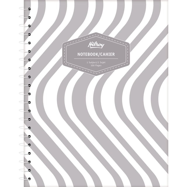 Hilroy Cahier Core+ en Poly avec Couverture à Rayures Ondulées Grises et Blanches, Reliure à Spirale 1 Sujet, 100 pages à Lignes Larges avec Marge, 8 x 10,5 Pouces, Perforé à 3 Trous pour Reliure, Se Plie à Plat pour une Prise de Notes Facile, Convient à l'École, à la Maison Ou au Bureau.