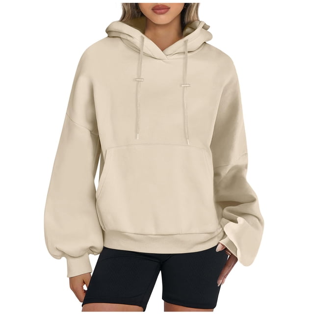MeetoTime Women's Hooded Sweatshirt Fall Basic Long Sleeve Solid Color Hoodie Pullover with Pocket