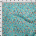 thumbnail image 3 of oneOone Cotton Cambric Turquoise Blue Fabric Flower & Leaves Watercolor Sewing Material Print Fabric By The Yard 56 Inch Wide, 3 of 4