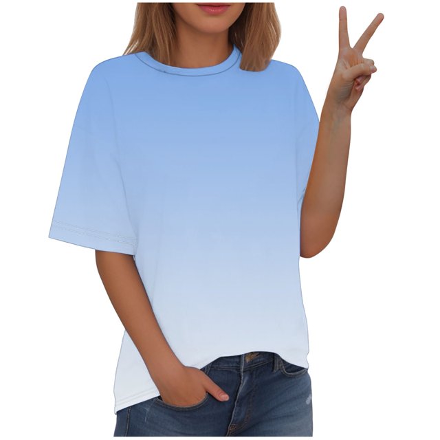 Timegard Hauts Grande Taille pour Femmes Couleur Dégradée Manches Courtes Col Rond Chemisiers Décontractés Confortables T-Shirts