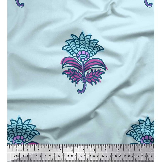 Soimoi Rayon Fabric Leaves & Floral Block Decor Fabric Printed Yard 56 Inch Wide