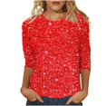 thumbnail image 1 of Ketyyh-chn99 T-Shirt Surdimensionné Femme Mode Blouse Ample T-Shirts pour Femmes Manches Longues Col Rond Chemises T-Shirt Basique Hauts Blouse Rouge, TG, 1 of 5
