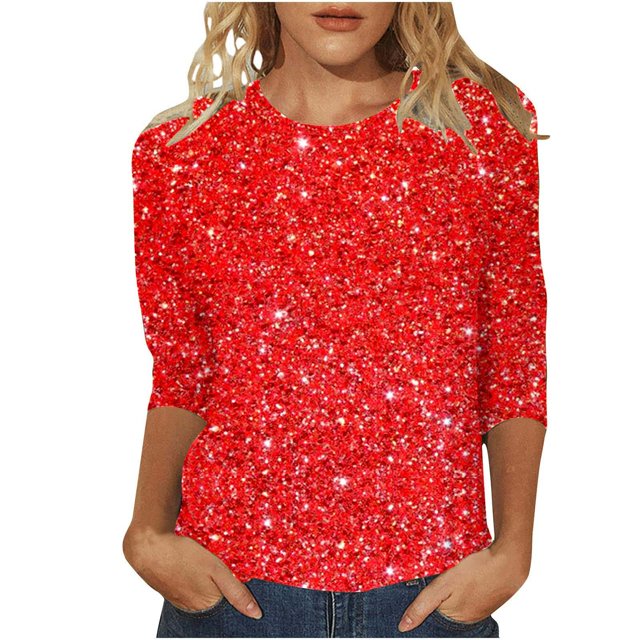 Ketyyh-chn99 T-Shirt Surdimensionné Femme Mode Blouse Ample T-Shirts pour Femmes Manches Longues Col Rond Chemises T-Shirt Basique Hauts Blouse Rouge, TG