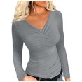 thumbnail image 2 of Qertyioot Blouse d'Hiver Aguichant Élasticité Col en V Manches Longues Polyvalente Régulière pour Femmes, 2 of 7