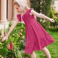 thumbnail image 4 of DecSea Robes d'Été à Volants Double Couche pour Filles Décontractées Unies Col Rond Robe de Plage, 4 of 9