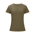 thumbnail image 4 of Plebaso Women's Basic T Shirts Ribbed High Neck Slim Tee Shirts Short Sleeve Casual Solid Color Tshirts, 4 of 6