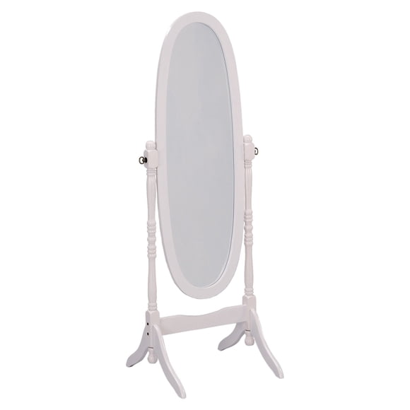 59.25" Tall Standing Wooden Floor Mirror with White finish, Oval Shape
