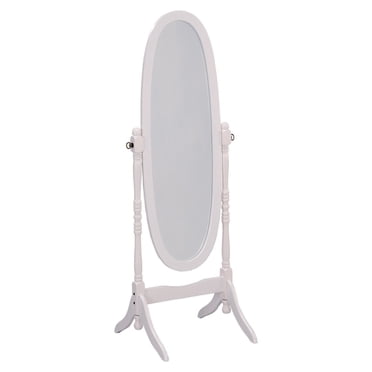 Miroir sur Pied en Bois de 59,25 Po de Hauteur avec Fini Blanc, Forme Ovale