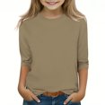 thumbnail image 1 of Plebaso Garçons Filles T-Shirts à Manches 3/4 Col Rond Blouse T-Shirt Basique Hauts Décontractés Unis T-Shirts Légers, 1 of 5