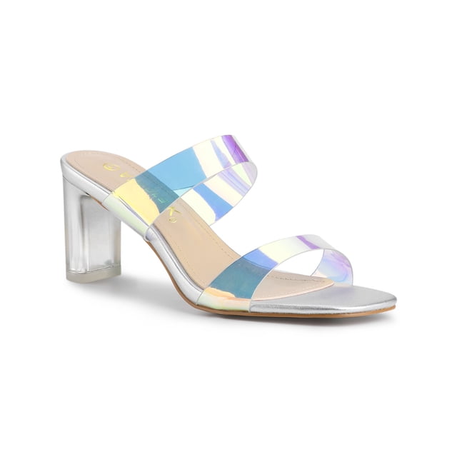 BLISSFUL STEP Sandales à Talon Bloc à Brides Transparentes et Colorées pour Femmes