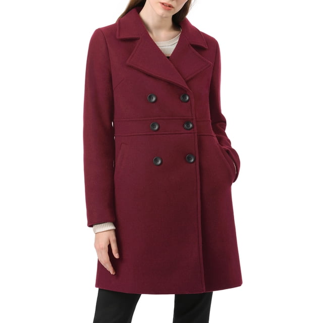 INSPIRE CHIC Women's Notched Lapel Double Breasted Mid Length Overcoat