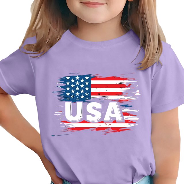 T-Shirt pour Enfants, Imprimé de la Fête de l'Indépendance à Manches Courtes et Col Rond, Haut Décontracté et Polyvalent pour Garçons et Filles de 3 à 15 Ans