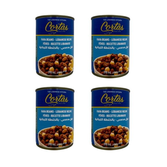 Cortas Lebanese Fava Beans Ready-to-Eat Tin, 400 g, Pack of 4