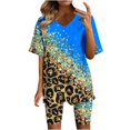 thumbnail image 1 of Ensembles 2 Pcs pour Femmes Été Mode Estivale Décontractée T-Shirt à Manches Courtes Col en V Ensemble Short Ensembles de Détente d'Été pour Femmes en Liquidation, 1 of 3