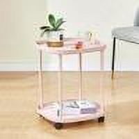 Ycandiee Side Table with Wheels, 2 Tier End Table Living Room Plastic Mobile Sofa Table- Easy Assembly, Small Night Stand Bedside Table for Bedroom, Living Room, Entryway, Farmhouse