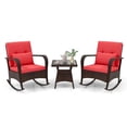 thumbnail image 2 of Costway 3 PCS Rocking Bistro Set with Removable Cushions & Tempered Glass Top Coffee Table Red, 2 of 10