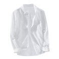 thumbnail image 1 of Men‘s Baggy Solid Cotton Linen Long Sleeve Button Pocket Plus Size T Shirts, 1 of 5