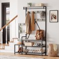 thumbnail image 2 of Bingirl Hall Tree with Bench and Shoe Storage Parent-Child Coat Rack Shoe Bench Industrial Coat Tree Entryway Organizer, 2 of 9