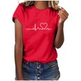 thumbnail image 1 of Hauts d'Été pour Femmes Liquidation Manches Courtes Grande Taille Imprimé Motif en Forme de Cœur T-Shirts Col Rond T-Shirt Classique Ajusté Mode Tendance Hauts de Vacances pour Dames Rouge,TG, 1 of 8
