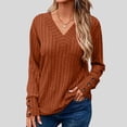 thumbnail image 2 of MeetoTime Pull Tunique à Manches Longues Côtelé Col en V pour Femmes Automne Décontracté Couleur Unie Extensible, 2 of 6
