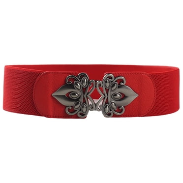 Women Wide Belt Fashion Elastic Stretch Stretch buckle Buckle Waistband Dress Vintage Slim Cinch Hollow-out Decor