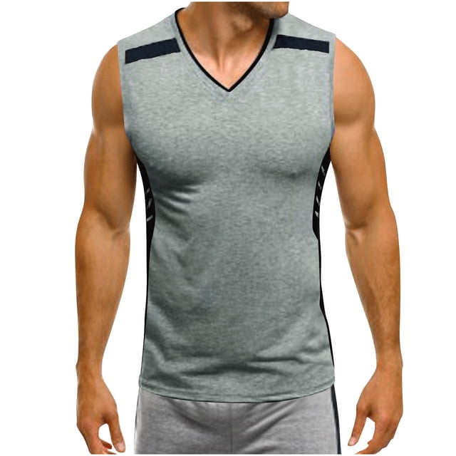 Styesk Tank Tops Men Fashionable Men's Spliced Solid Color Sports And Casual Round Neck Top