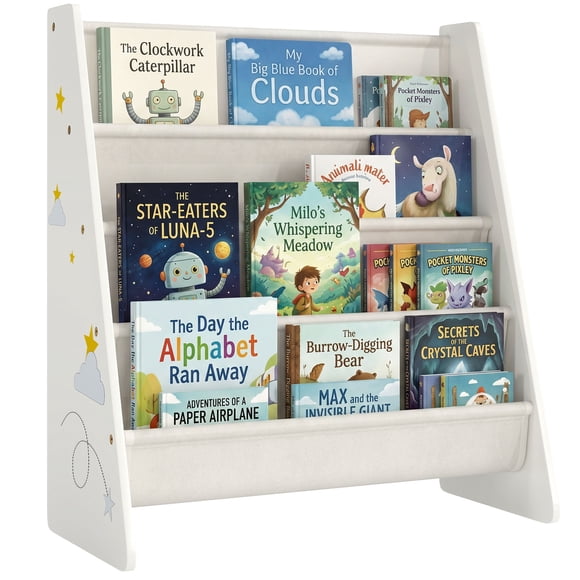 Qaba Bibliothèque pour Enfants en Tissu, Étagère à Livres à 4 Niveaux pour Tout-Petits avec Sangle pour Salle de Jeux