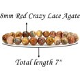 thumbnail image 2 of Bracelet Extensible Unisexe en Perles Rondes 8 mm en Dentelle Folle Agate Rouge Naturelle 7 Pouces, 2 of 4