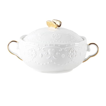 1 Set of Ceramic Dessert Bowl Double Handle Bowl with Lid for Fruit Salad Soup