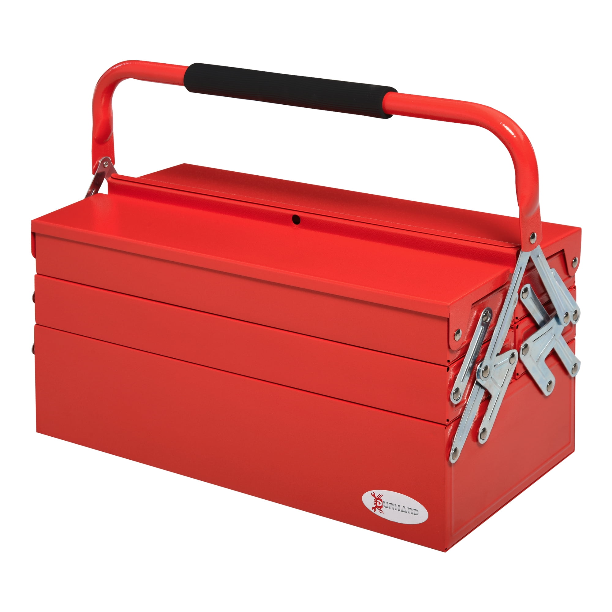 DURHAND Metal Tool Box Portable Steel Tool Chest Cabinet with Handle, Red