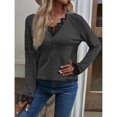 thumbnail image 4 of Haut Tricoté pour Femmes, Col en V, Manches Raglan, Confortable pour le Travail, pour les Rendez-Vous, Gris, Noir, Rouge, Bleu, Kaki, Rose Vif, Couleur Citrouille, 4 of 8