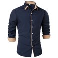 thumbnail image 1 of Penkiiy Chemise Habillée Décontractée pour Homme à Manches Longues Extensible Sans Plis Coupe Régulière à Boutons TP Bleu Marine, 1 of 5