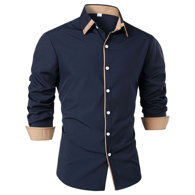 Penkiiy Chemise Habillée Décontractée pour Homme à Manches Longues Extensible Sans Plis Coupe Régulière à Boutons TP Bleu Marine