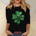 thumbnail image 1 of Meichang Hauts de Fête pour Femmes T-Shirt de la Saint-Patrick Trèfle à Quatre Feuilles T-Shirts Graphiques Hauts pour Femmes Manches 3/4 Col Rond T-Shirts de Printemps, 1 of 4