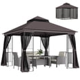 thumbnail image 1 of Outsunny Pavillon de Terrasse à Toit Souple 10 Pieds X 10 Pieds avec Auvent, Café, 1 of 9