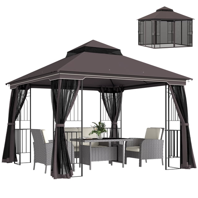 Outsunny Pavillon de Terrasse à Toit Souple 10 Pieds X 10 Pieds avec Auvent, Café
