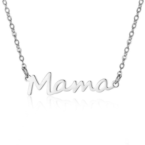 Nvzi Mothers Day Gifts for Mom Necklaces for Mama Birthday Present for Mom Stainless Steel Letter Necklace(Silvery)