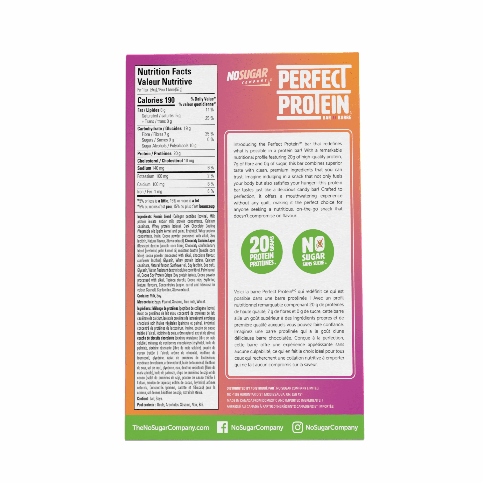 Sans Sucre, Perfect Protein Barres Collation Pâte à Biscuits, 55 g, 4 Barres