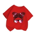 thumbnail image 3 of LUOGENLI T-Shirt pour Filles Enfant Filles Mignon Imprimé Graphique Col Rond Manche Courte Tee Été Décontracté Chemise Hauts Chemises pour Filles Longueur Genou Fluide Rouge 3-4 Ans, 3 of 5