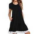 thumbnail image 2 of Pompotops Women's Casual Solid O-Neck Lace Patchwork Short Sleeve Pockets Dress, 2 of 6