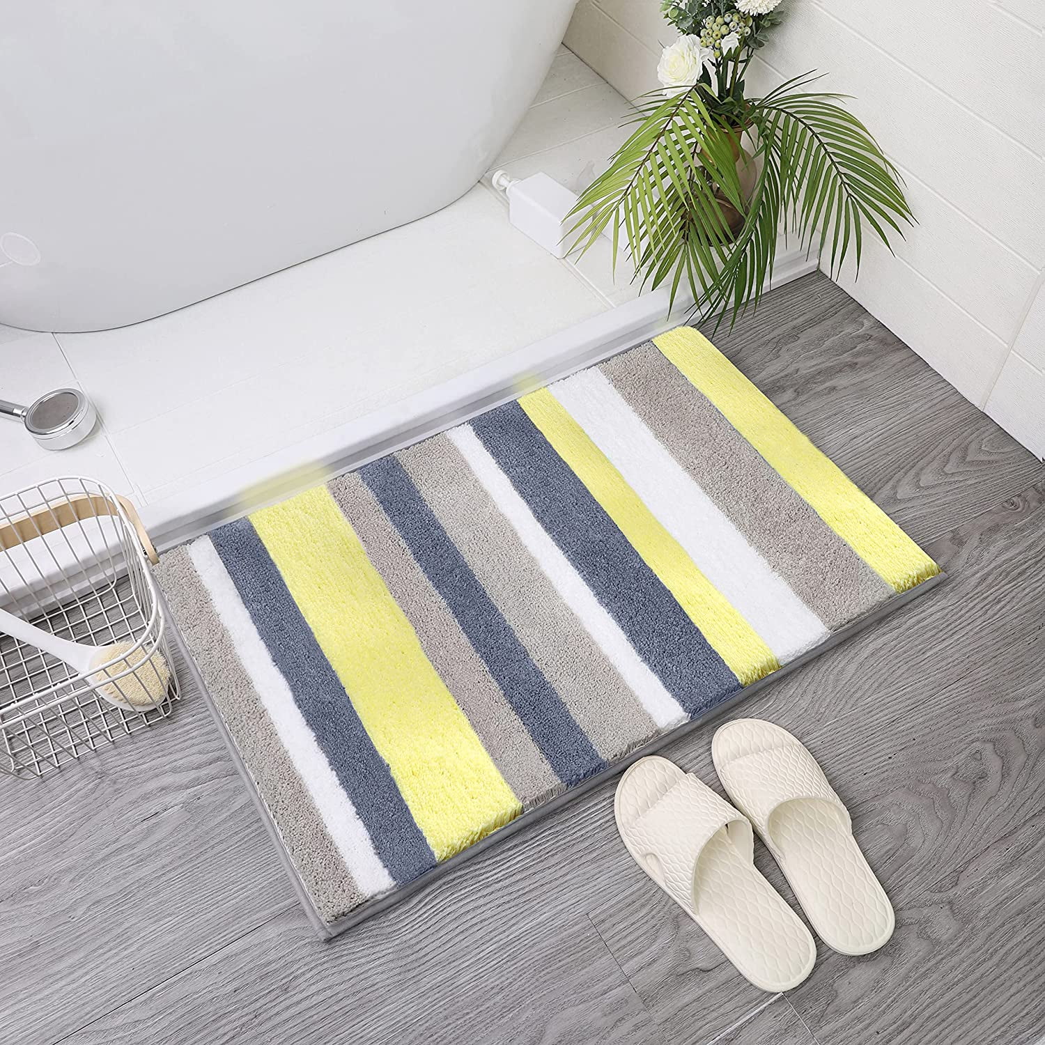 Bathroom Rug Mat, Extra Soft Absorbent Premium Green Bath Rug, Non-Slip Comfortable Bath Mat, Machine Wash Dry, Carpet for Tub, Shower, Bath Room - yellow