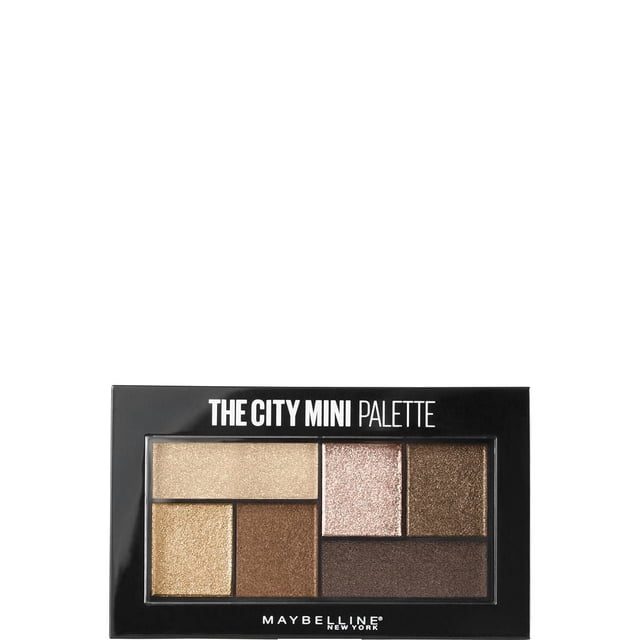 Maybelline New York The City Mini Eye Shadow Palette Rooftop Bronzes 4 g featuring six shimmer and matte bronze and gold shades in a compact black rectangular case with clear lid and white text branding, suitable for creating custom eye makeup looks