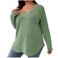 thumbnail image 1 of Timegard Womens Plus Size Tops Ribbed V-Neck Long Sleeve Knit Loose Pullover Sweater Casual Warm Top, 1 of 8