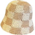 thumbnail image 1 of LinYooLi Straw Bucket Hat for Women Plaid Patchwork Crochet Fisherman Hat Outdoor Sun Protection Hollow Ladies Bucket Cap, 1 of 8