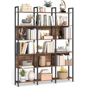 VASAGLE 6-Tier Bibliothèque, Bibliothèque industrielle, avec cadre en acier, pour salon, Bureau à la maison, Chambre, 24 x 128 x 187.1 cm, brun rustique et noir d'encre