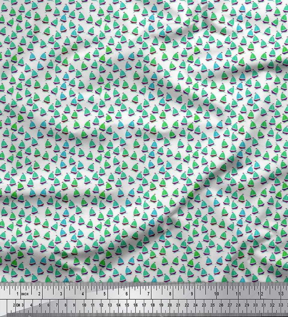 Soimoi Polyester Crepe Fabric Sailboat Shirting Decor Fabric Printed Yard 42 Inch Wide