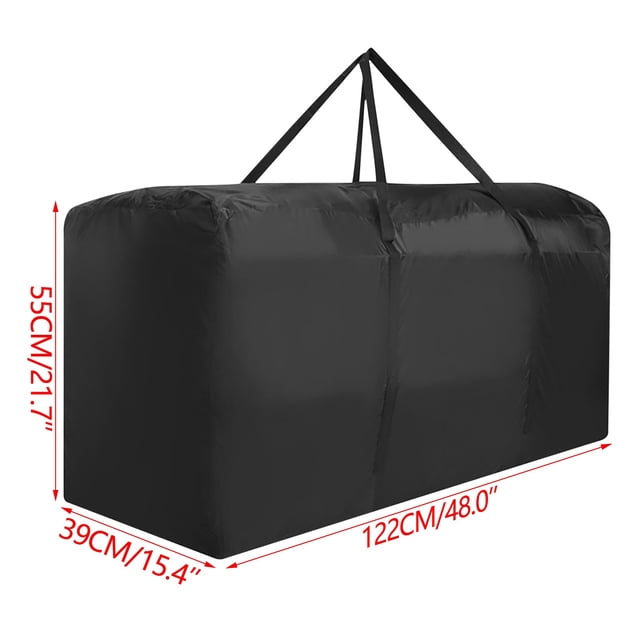 Wzzjkit Christmas Tree Storage Bag in black, made of durable 420D Oxford material with double zippers and reinforced handles. Designed to store up to three medium-sized Christmas trees or other holiday decorations. The bag measures 122 cm x 39 cm x 55 cm and features a spacious interior for organizing items like quilts, pillows, and toys. Ideal for protecting items from damage during storage.