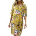 thumbnail image 1 of RKSTN Robe d'Été Décontractée pour Femmes Col Rond Manches Mi-Longues Robe de Plage Imprimé Floral Tunique à Volants, 1 of 8